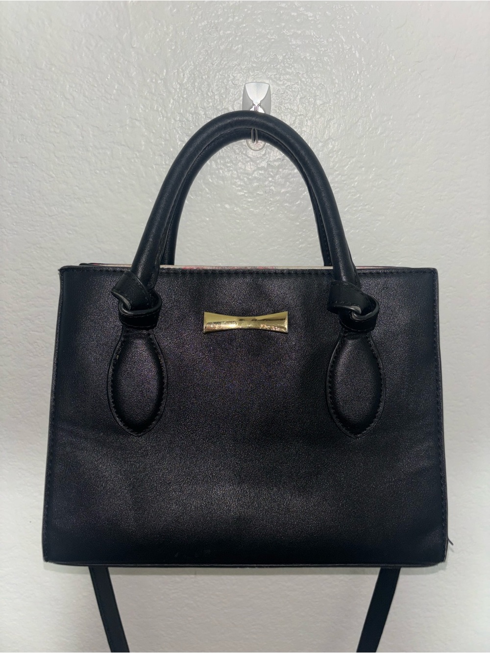 Betsey Johnson Black Structured Top-Handle Satchel with Gold Accent
